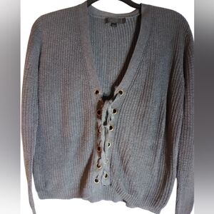 Love Tree Gray Lace-Up Women's Sweater Long Sleeve Size M Lagonlook Acadamia